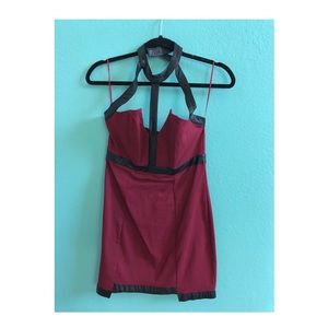 🆕 TOBI leather detailed maroon mini club dress